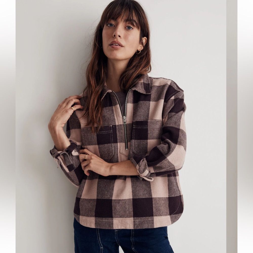 Madewell Waffle Knit Half Zip Popover Shirt XS